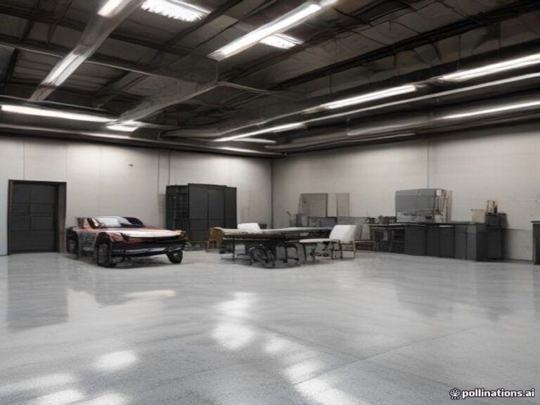 A collection of aftermarket performance parts displayed in a modern tuning garage.